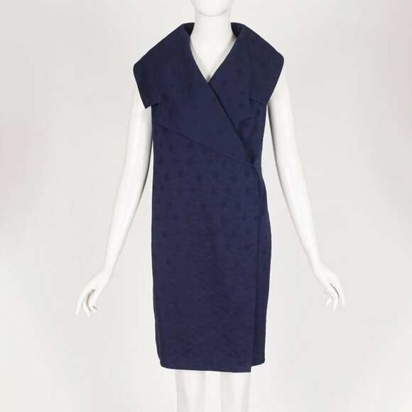 Serge & Réal Couture 1990s Vintage Navy Cotton Brocade Sleeveless Dress Size S - Picture 2 of 6